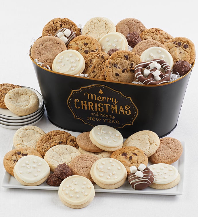 Merry Christmas & Happy New Year Cookies and Sweets Bucket